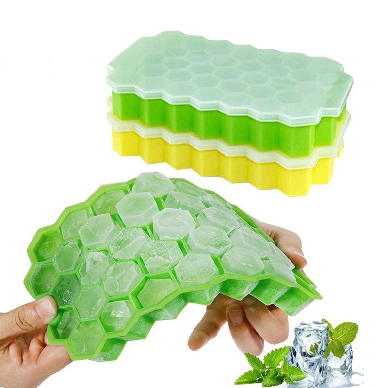 Honeycomb Ice Cube Trade, 37 rooster Food Grade Silicone Ice Cube Maker Mold met deksels gemakkelijk verwijderbare schimmel ijsbladen schimmel voor ijsfeest koude drink whiskycocktail